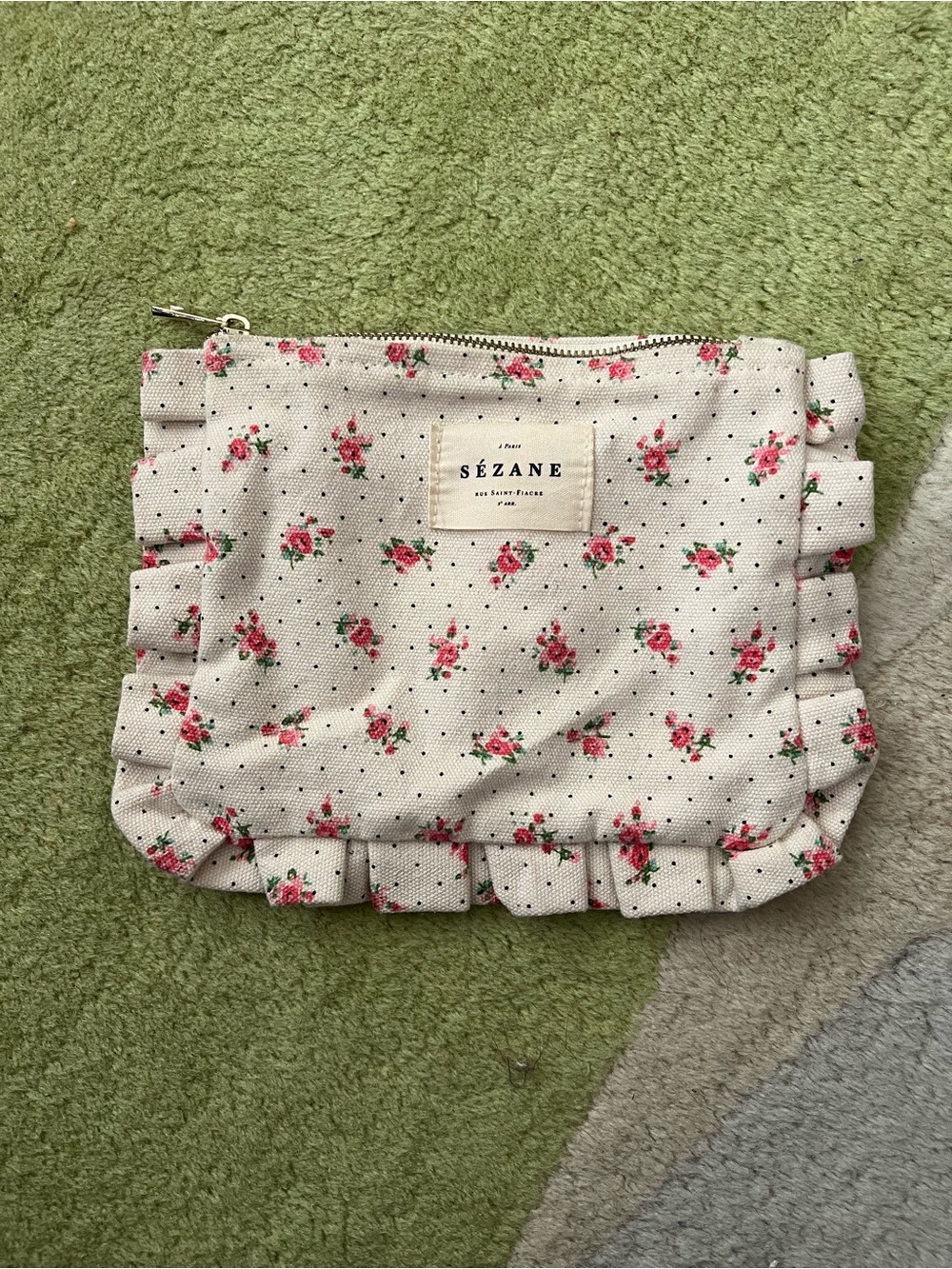 Sezane Froufrous Canvas Pouch with Pink Flowers